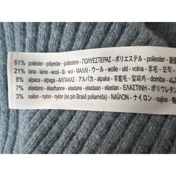 ZARA Womens Ribbed Turtleneck Sweater M Gray Aqua Wool Blend Pullover - Picture 6 of 12